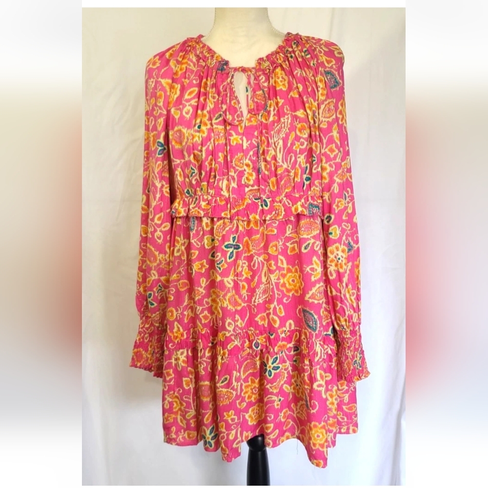 House Of Harlow 1969 Designer Womens Pink Floral Metallic Ruffle Dress Medium